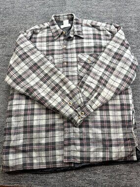 Great Lakes Recreation Mens XL Quilted Flannel Shirt Jacket Gray Plaid Cotton